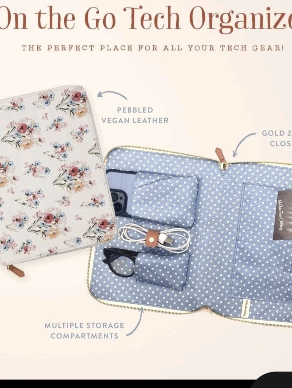 Matilda Jane Floral Tech Organizer Wallet Blue Polka Dot Interior